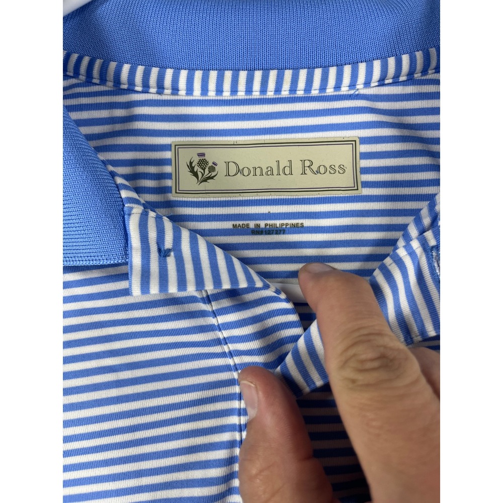 Donald Ross Mens Blue White Striped Short Sleeve Golf Polo Shirt Size Large